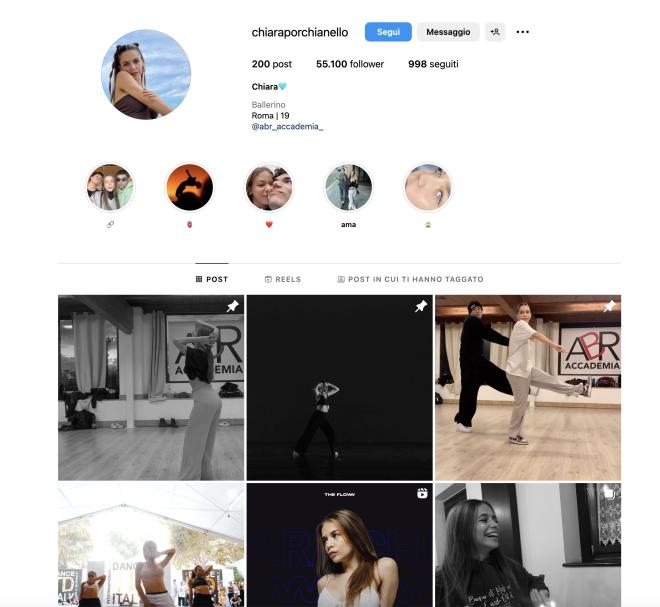 Qual è il profilo Instagram di Chiara Porchianello?