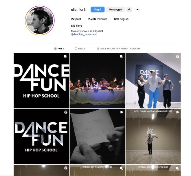 Qual è il profilo Instagram di Elia Fiore?