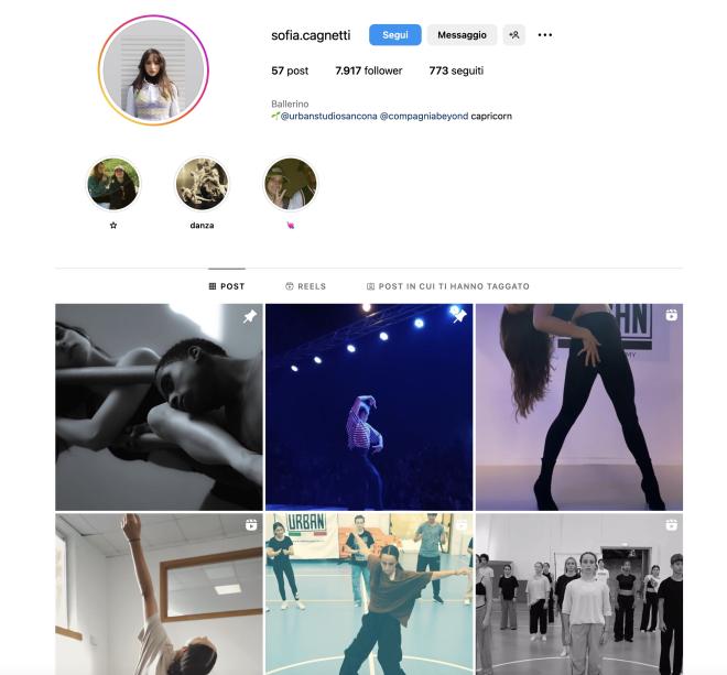 Qual &egrave; il profilo Instagram di Sofia Cagnetti?