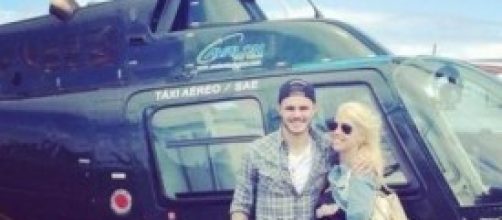 Mauro Icardi e Wanda Nara in elicottero (twitter)