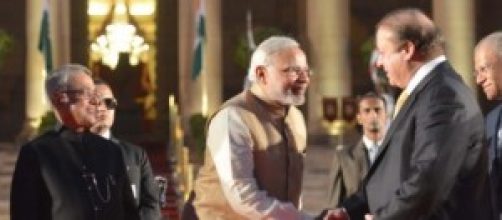 Hand shaking between Indian PM and Pakistani PM 