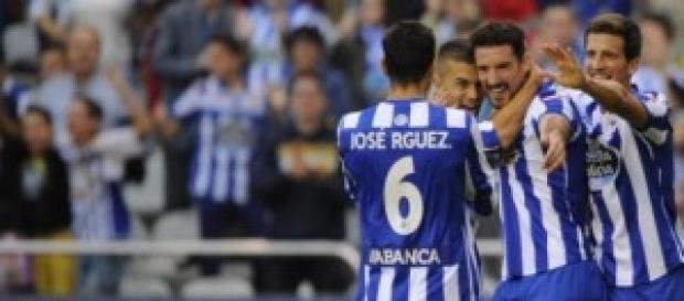 El Deportivo en un gol ante el Valencia CF El Deportivo en un gol ante el Valencia CF