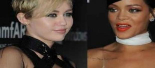 Milley Cyrus e Rihanna alla serata di ieri Milley Cyrus e Rihanna alla serata di ieri
