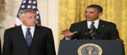Obama y su ya ex Secretario de Defensa Hagel Chuck