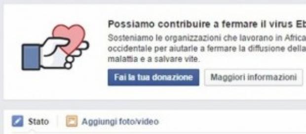 Facebook, donazione Virus Ebola Facebook, donazione Virus Ebola