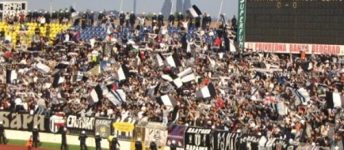 Partizan fans celebrate their league win in 2005
