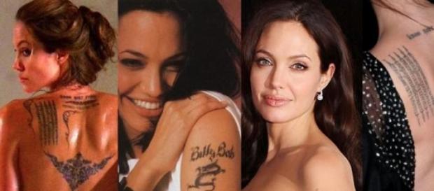 Angelina Jolie tiene 17 tatuajes. Angelina Jolie tiene 17 tatuajes.