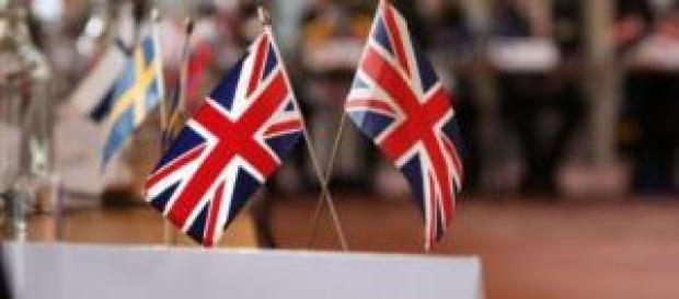 United Kingdom flag in a EU meeting United Kingdom flag in a EU meeting