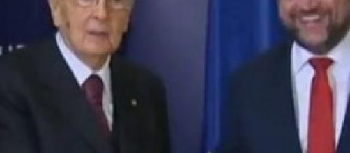 Giorgio Napolitano a Bruxelles con Martin Schulz