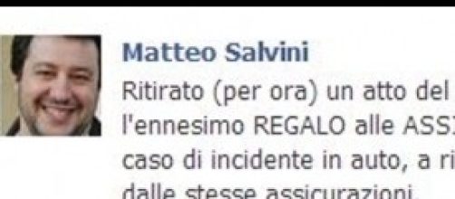 Matteo Salvini contro  decreto pro assicurazioni