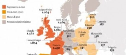 La mappa di Euristat sul salario minimo in Europa