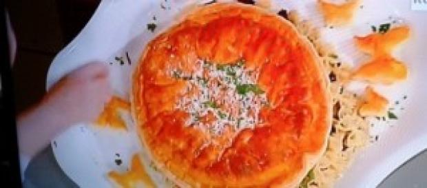 Farfalle con fiori di zucca al sale affumicato Farfalle con fiori di zucca al sale affumicato