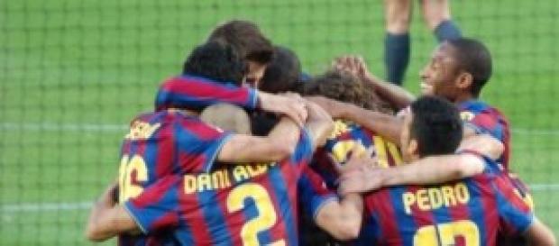 F.C. Barcelona celebrando un gol. F.C. Barcelona celebrando un gol.