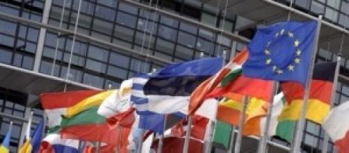 Flags at the European Union Parliament