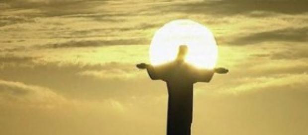 Christ the Redeemer at sunset during 2014 final Christ the Redeemer at sunset during 2014 final