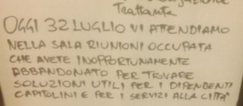 Cartello occupazione  sindacati a Tempio di Giove