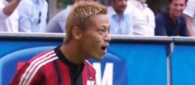 Honda, autore del gol dell'1-0 in Milan-Lazio. Honda, autore del gol dell'1-0 in Milan-Lazio.