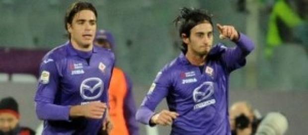 Aquilani e Matri in maglia viola Aquilani e Matri in maglia viola