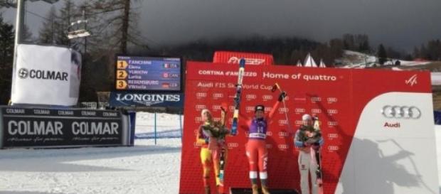 Le podium de la première descente de Lake Louise Le podium de la première descente de Lake Louise