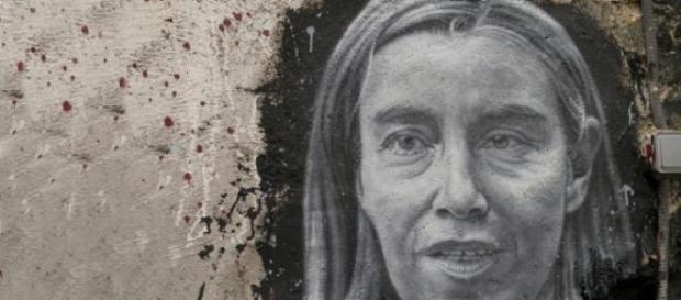 A mural painting of Federica Mogherini A mural painting of Federica Mogherini