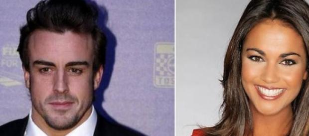 Foto de la periodista y del piloto de Formula I Foto de la periodista y del piloto de Formula I