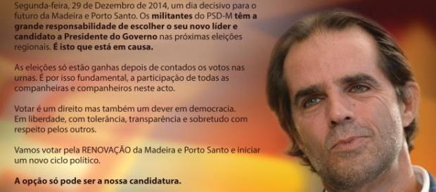 Solicitação de voto por parte do actal líder Solicitação de voto por parte do actal líder