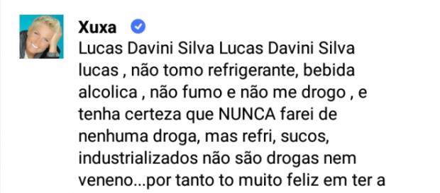 Xuxa diz que não toma refrigerante Xuxa diz que não toma refrigerante