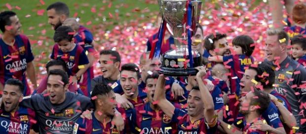 El Barça celebrando el título de Liga 14-15 El Barça celebrando el título de Liga 14-15