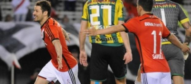 Rodrigo Mora en el festejo del empate Rodrigo Mora en el festejo del empate