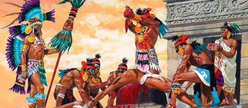 Recreación de una ceremonia sacrificial maya