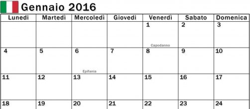Gennaio 2016 riportato in calendario