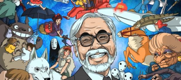 Hayao Miyazaki junto a sus reconocidos personajes Hayao Miyazaki junto a sus reconocidos personajes
