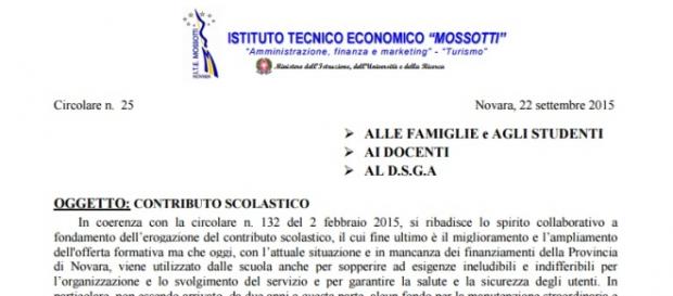La circolare della scuola Mossotti. La circolare della scuola Mossotti.