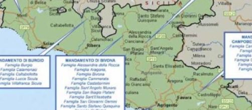 La mappa dei mandamenti di Agrigento