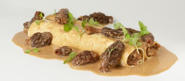 Plato otoñal con setas, canelones de boletus Plato otoñal con setas, canelones de boletus