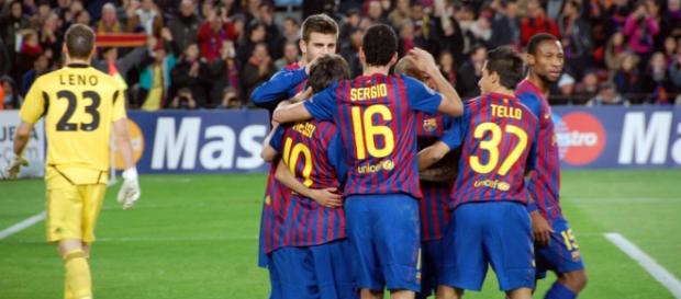 Las figuras del Barcelona, en pleno festejo. Las figuras del Barcelona, en pleno festejo.