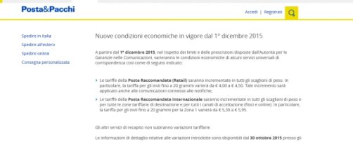 Aumenti tariffe Poste Italiane dicembre 2015
