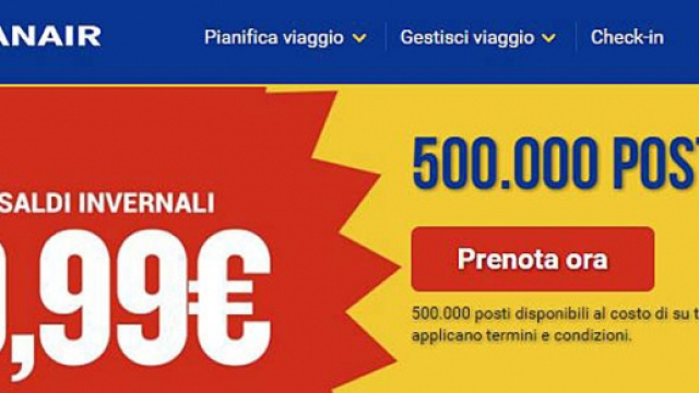 Ryanair saldi invernali da novembre a febbraio