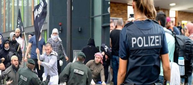 Niemiecka policja w starciu z imigrantami. Niemiecka policja w starciu z imigrantami.