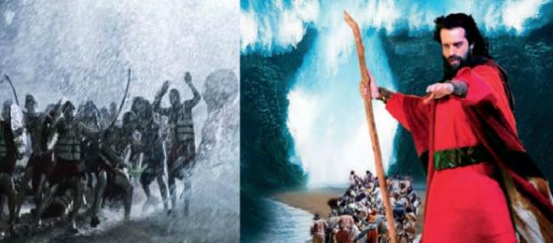 Deus abre o mar vermelho através de Moisés Deus abre o mar vermelho através de Moisés
