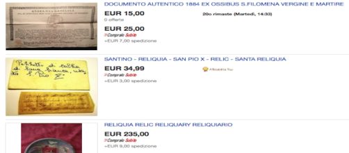 Varie reliquie in vendita su ebay