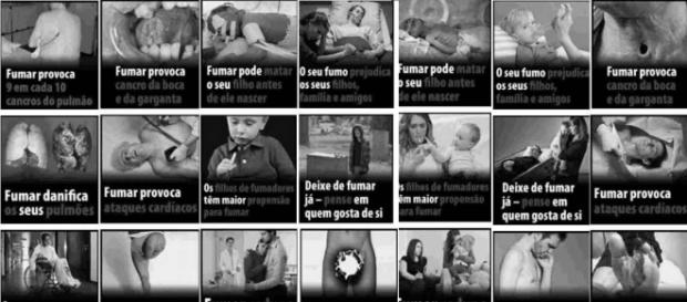 Exemplos das imagens nos maços de tabaco Exemplos das imagens nos maços de tabaco