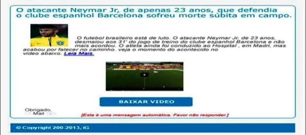 Falsa notícia sobre a morte de Neymar Falsa notícia sobre a morte de Neymar