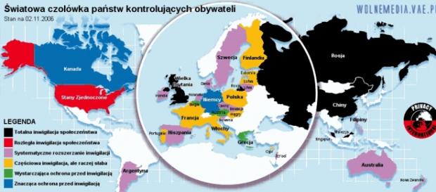 Mapa inwigilacji na świecie z 2006 roku Mapa inwigilacji na świecie z 2006 roku