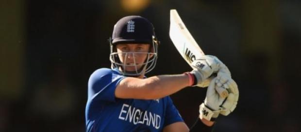 Joe Root plays a cricket shot Joe Root plays a cricket shot
