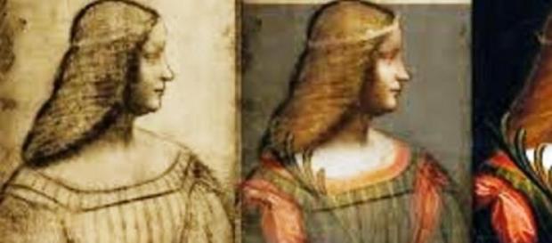 O retrato de Isabella d'Este e esboço à esquerda O retrato de Isabella d'Este e esboço à esquerda