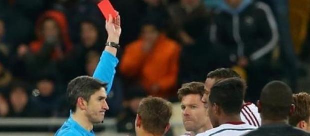 Xabi Alonso gets sent-off in the 65th minute Xabi Alonso gets sent-off in the 65th minute