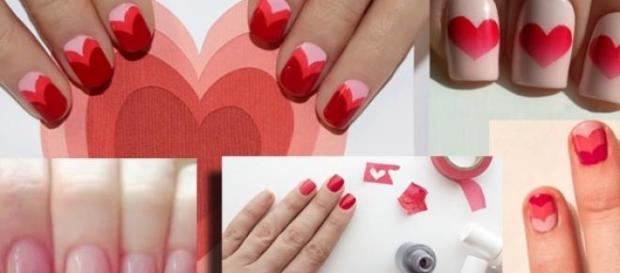 Unghie a san Valentino geometrie e qualche cuore