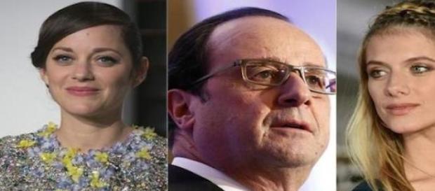 François Hollande et les deux actrices françaises. François Hollande et les deux actrices françaises.