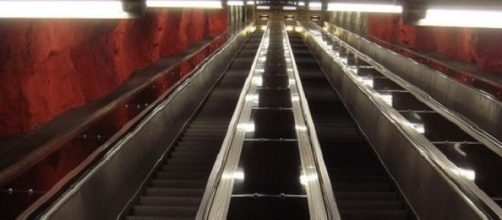 Subway escalators in Sweden can be extremely long 